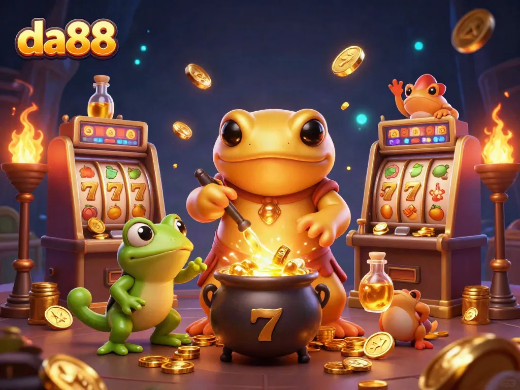 Experience the magical world of da88 where a golden salamander alchemist transforms base metals into coins alongside gaming elements.