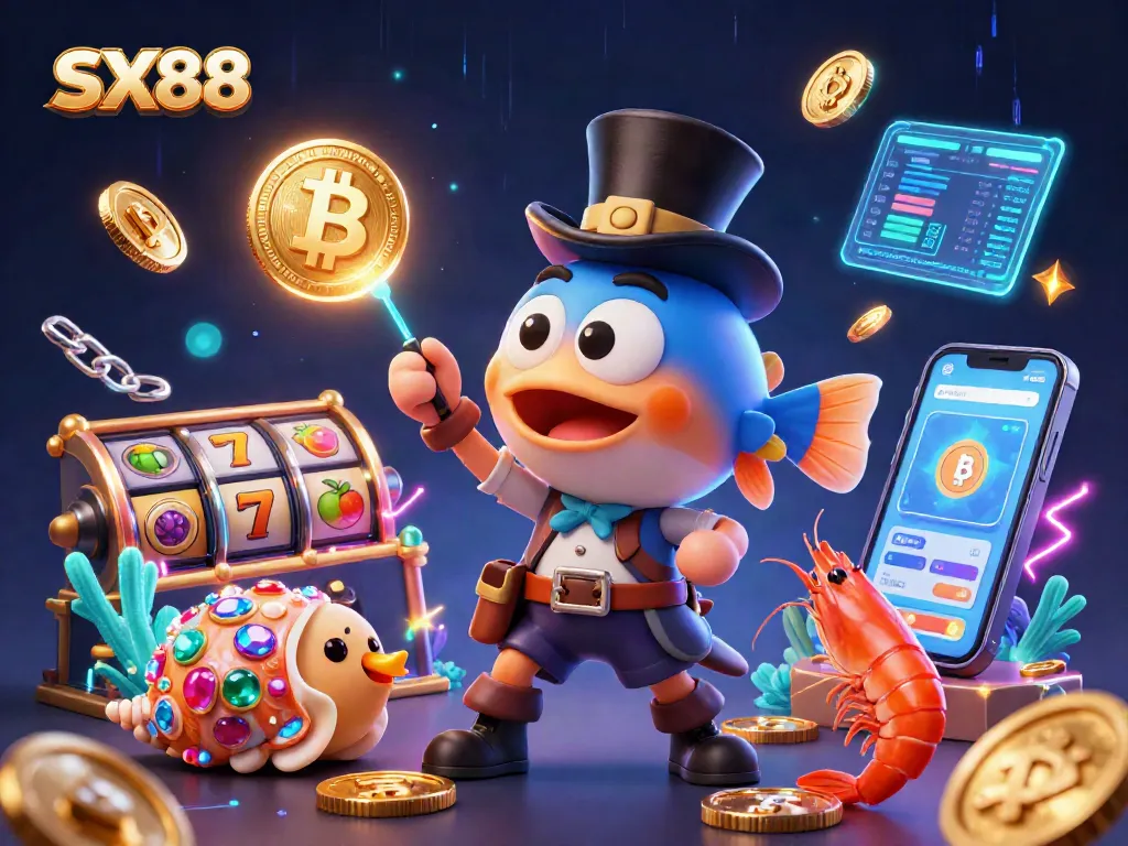 SX88 engages players with a cartoon scene of anglerfish, shrimp, and sea snail surrounded by golden coins.