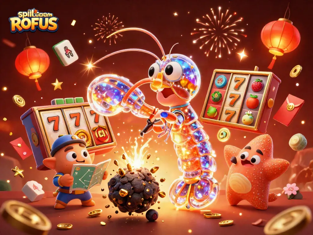 Engage in action-packed gaming with spil uden om ROFUS in a vibrant 3D casino scene.