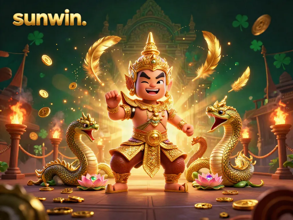Experience thrilling games at sunwin. with a golden guardian and vibrant casino elements.