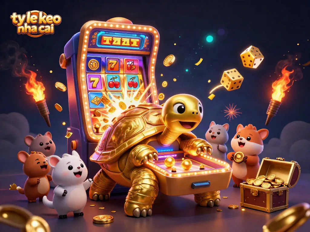 Experience ty le keo nha cai excitement with a vibrant casino-themed illustration bursting with action and gold.