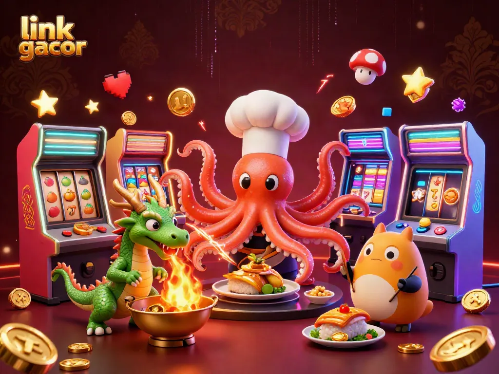 Play and win at link gacor with dynamic 3D slots illustrations and vibrant gaming elements.