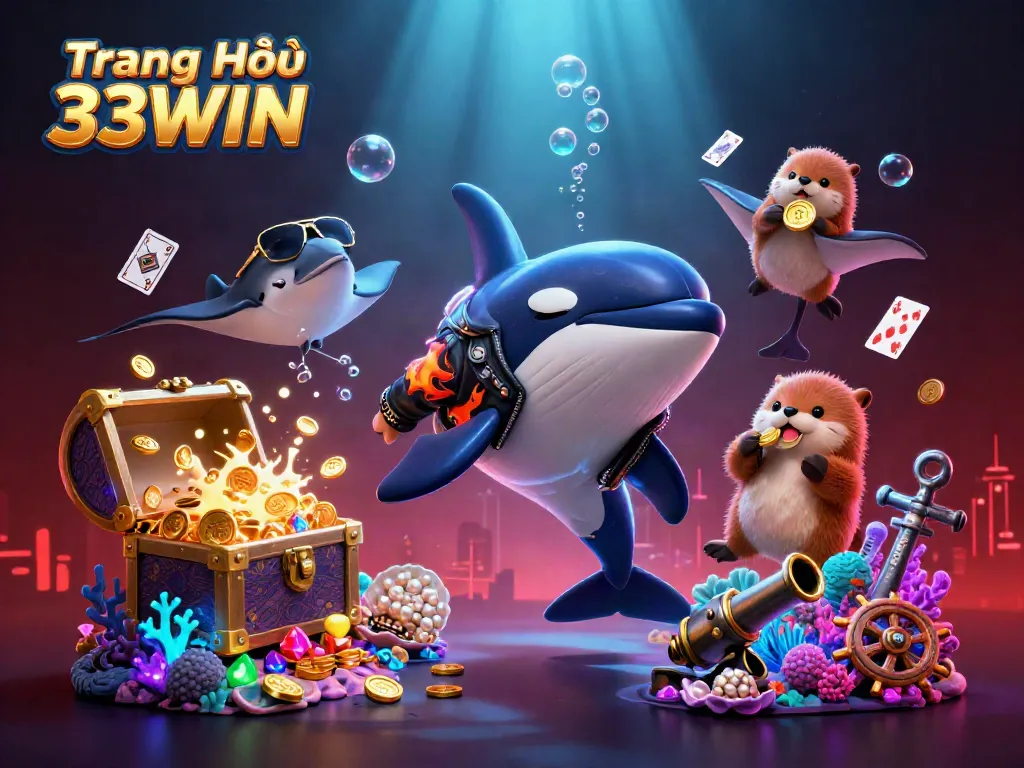 Engage in thrilling adventures at Trang Chủ 33WIN with animated characters and explosive gameplay elements in a vibrant underwater scene.