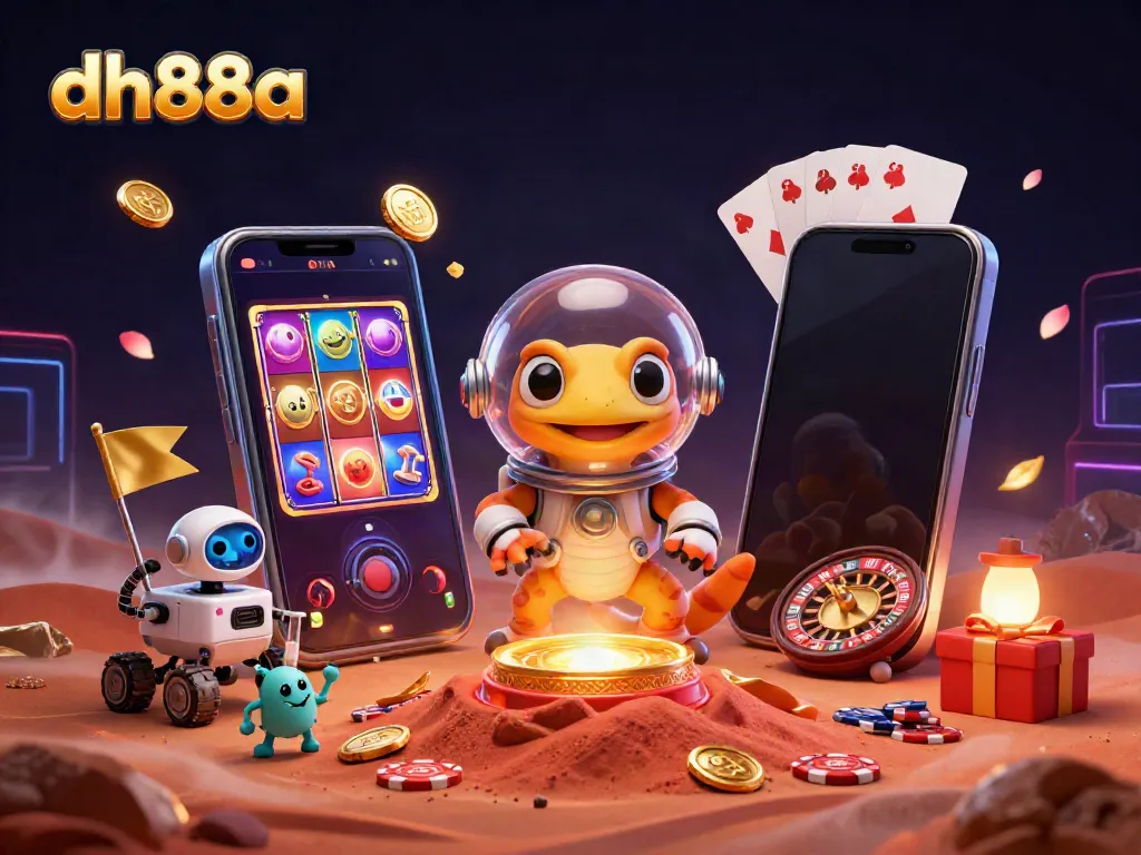 Experience the thrills of dh88a with a Martian gecko discovering a golden casino.