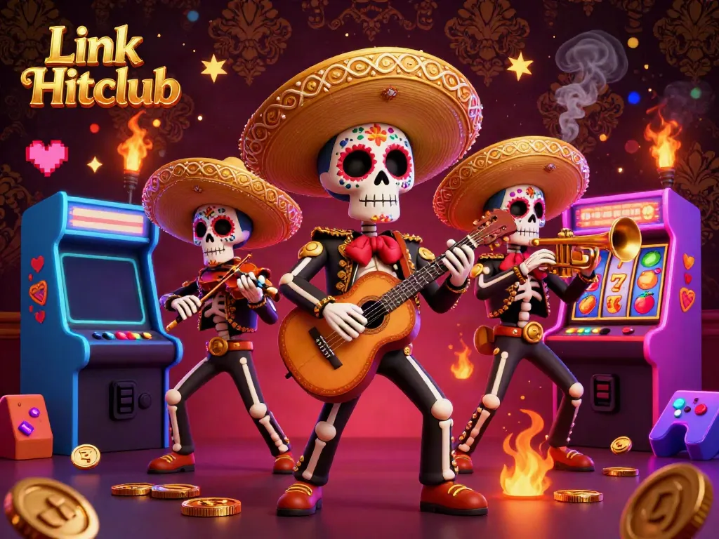 Engage in the vibrant gaming experience of Link Hitclub with dynamic mariachi characters and casino elements.