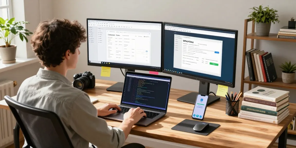 Download WPS Office on a dual-monitor setup in a cozy home office