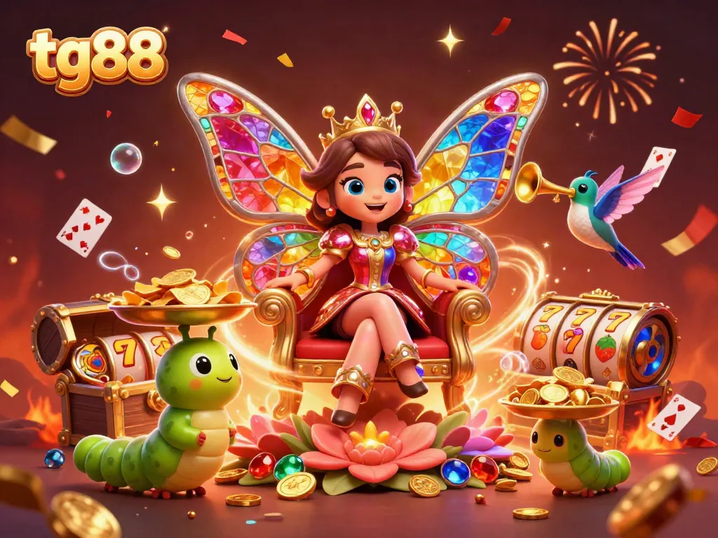 Join the vibrant tg88 casino world with a butterfly queen and gold-filled chests.