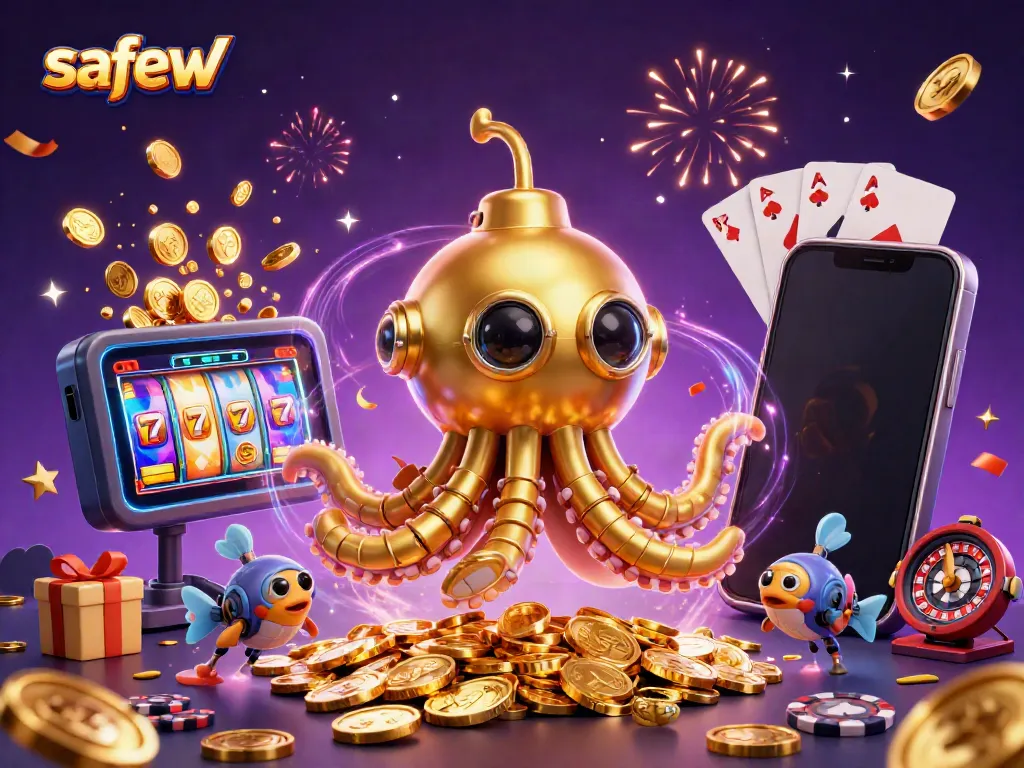 Experience safew's immersive slot gaming through a vibrant illustration of a kraken submarine adventure.