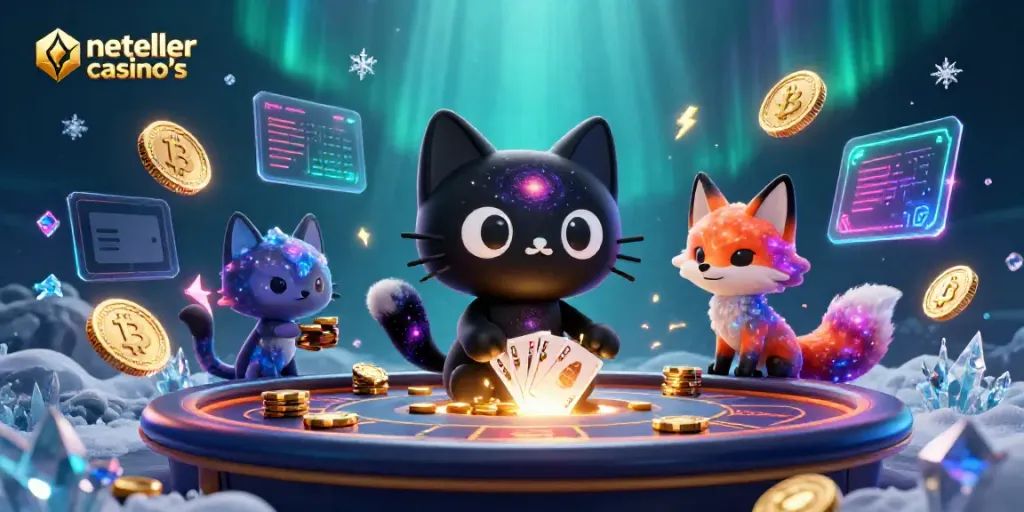 Experience the thrill of neteller casino's with a cosmic scene full of gaming elements and vibrant characters.