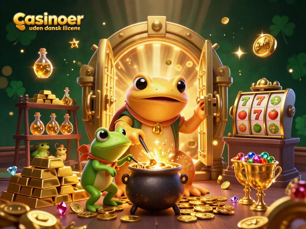 Experience the excitement of casinoer uden dansk licens with a vibrant scene featuring a golden salamander alchemist and enchanting riches.