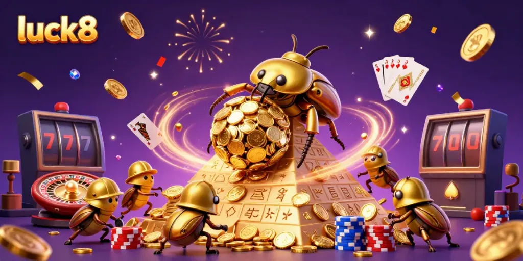 Engage in thrilling gameplay at luck8 with vibrant gold coins and dynamic casino symbols.