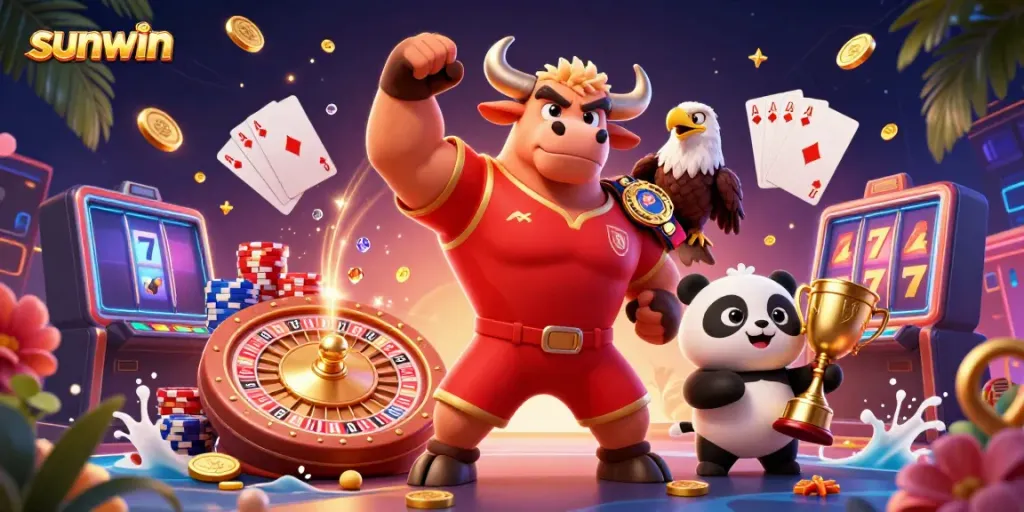 Experience jackpot wins playing sunwin, with thrilling visuals of a vibrant casino scene.