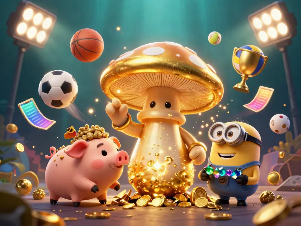 Join the adventure at Manclub with a golden mushroom wizard and treasure-seeking pig amidst vibrant gaming elements.