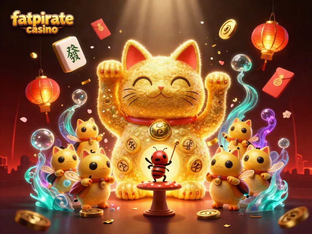 Experience the thrill of fatpirate casino with dynamic fireflies and casino symbols in a vibrant setting.