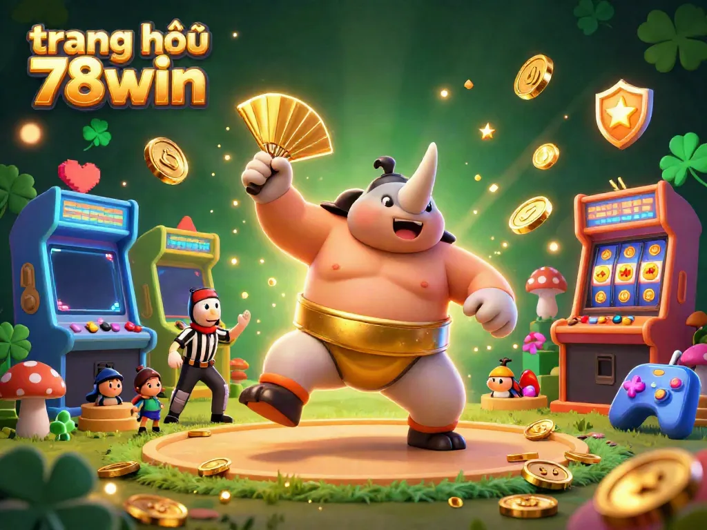 Experience the thrill with the powerful rhinoceros beetle at trang chủ 78win, amidst gold coins and arcade game excitement.