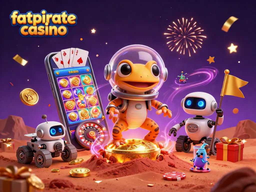 Experience the excitement of gaming at fatpirate casino with a dynamic, engaging scene featuring 3D characters and vibrant casino elements.