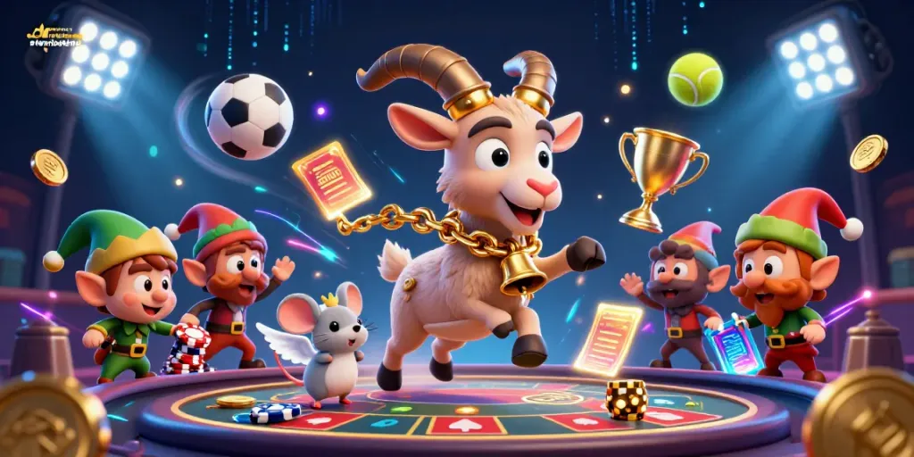 Draagmuur verwijderen: feestelijke casino-scène met een Krampus-geit en elfjes die fiches stelen