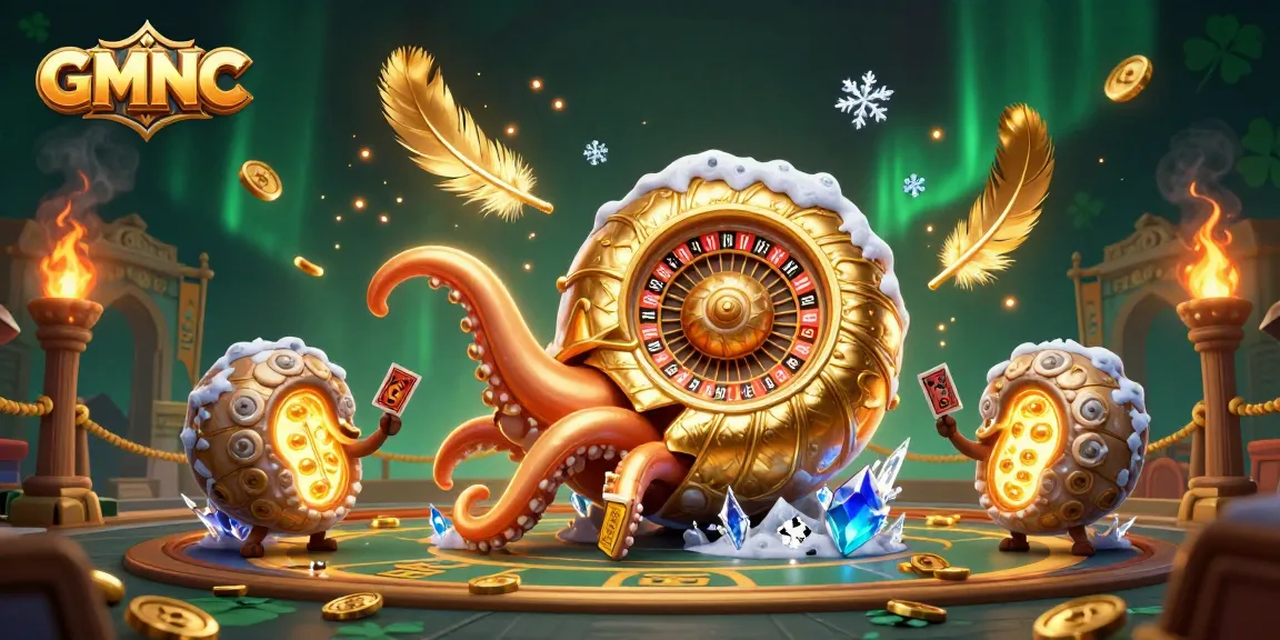 Engage in thrilling gameplay at GMNC with a 3D illustration of a giant nautilus roulette wheel and glowing companions.