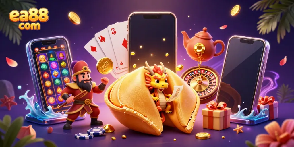 Experience winning strategies at ea88 com with this vibrant casino-themed illustration.