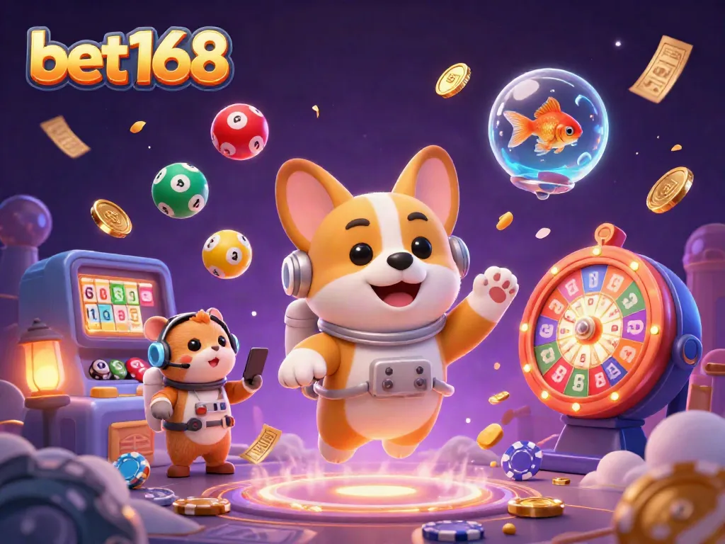 Engage in thrilling gameplay at bet168 with exciting floating elements in a vibrant space station casino scene.