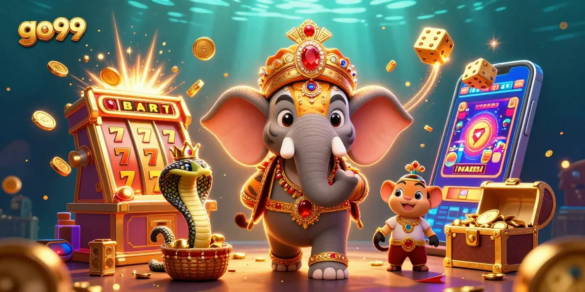 Experience vibrant gaming at go99 with a 3D illustration featuring rich elements and jackpot excitement.