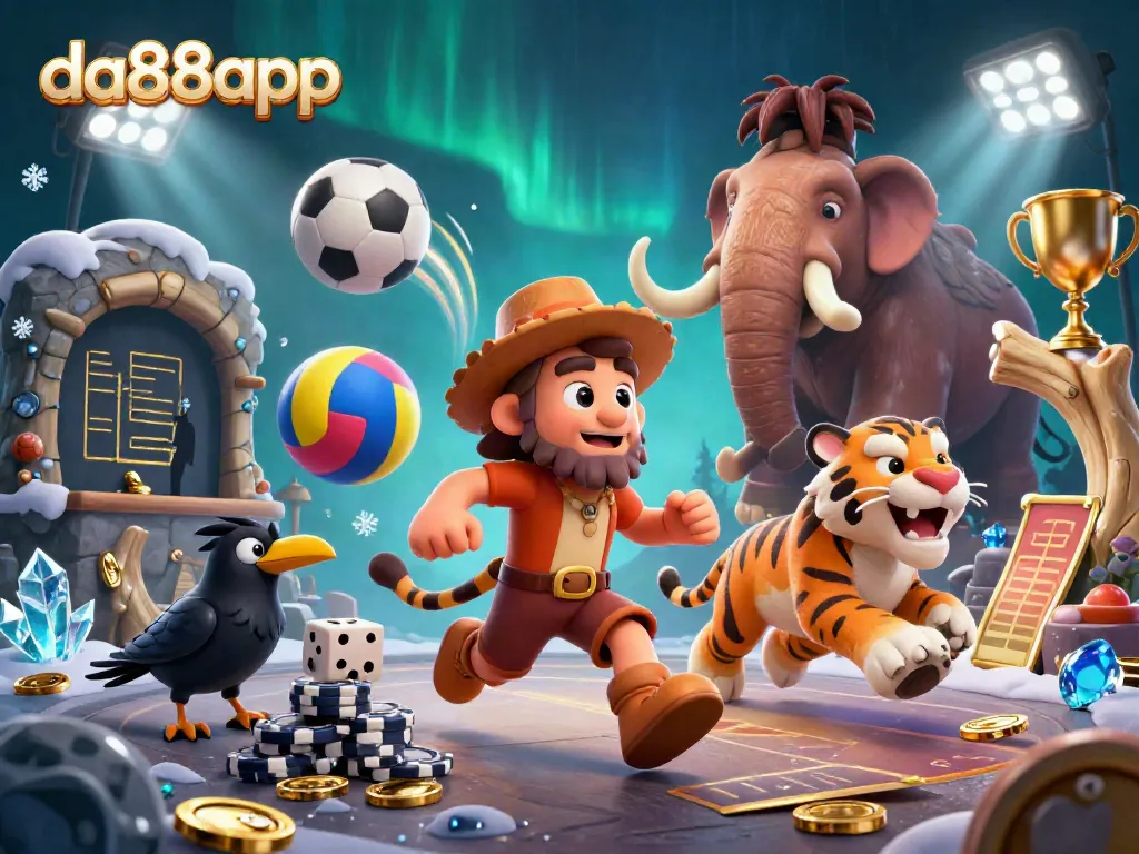 Experience the unique gaming atmosphere of da88app with vibrant cartoony characters and dynamic sports elements.