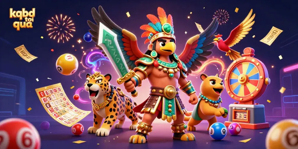 Experience kqbd toi qua with dynamic lottery elements in a vibrant Aztec-themed scene.