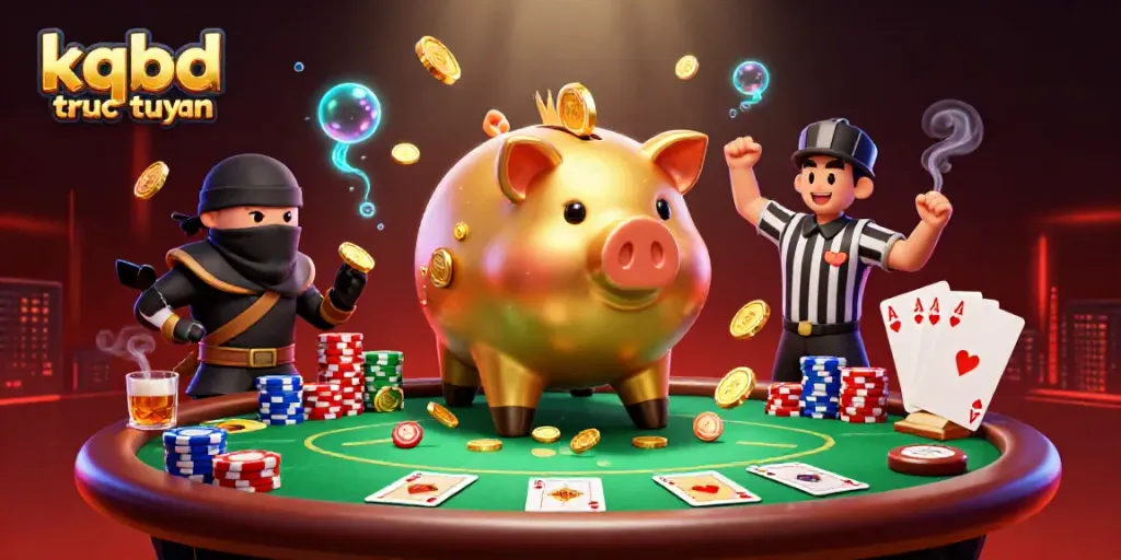 Experience dynamic action from kqbd truc tuyen with cartoon characters in a vibrant poker scene.