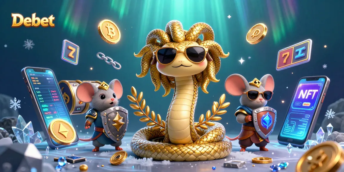Engage with the exciting world of Debet through a vibrant casino-themed illustration showcasing a Medusa snake-lady and a warrior mouse.