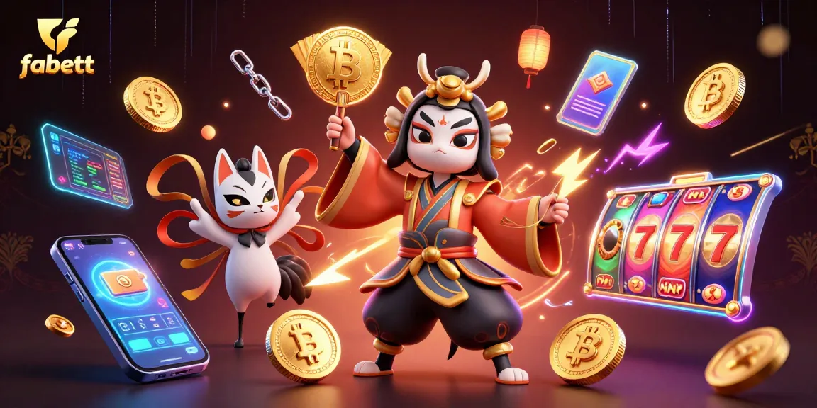 Spin winning reels with fabett's vibrant 3D casino action, featuring kabuki warriors and crypto coins.
