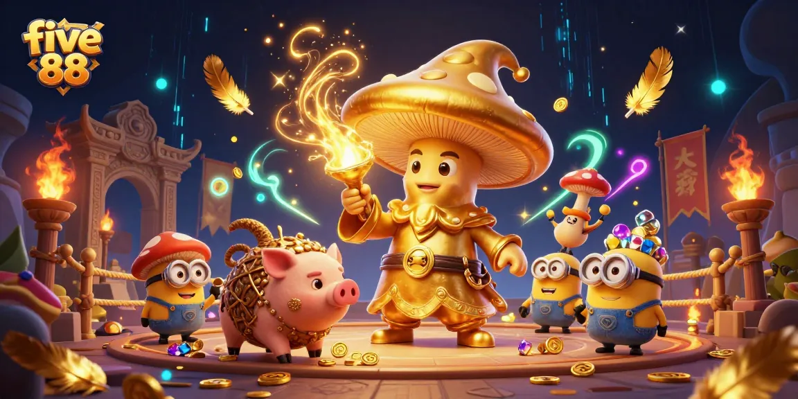 Experience the magic of five 88 with a whimsical wizard and treasure-filled 3D casino scene.