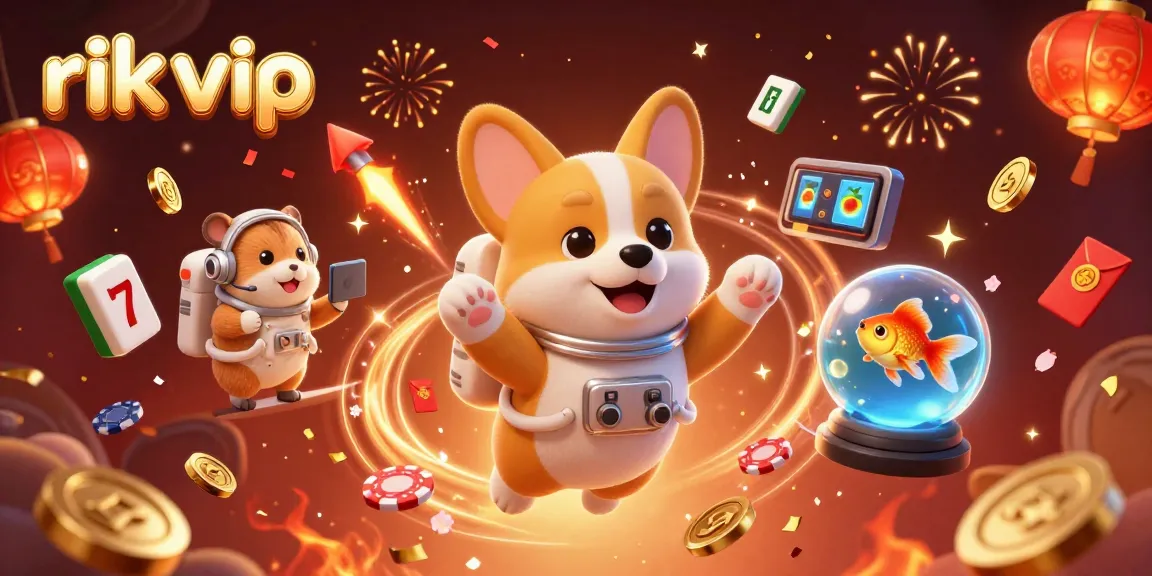 Experience the fun with rik vip in a dynamic casino cosmos featuring a floating corgi.