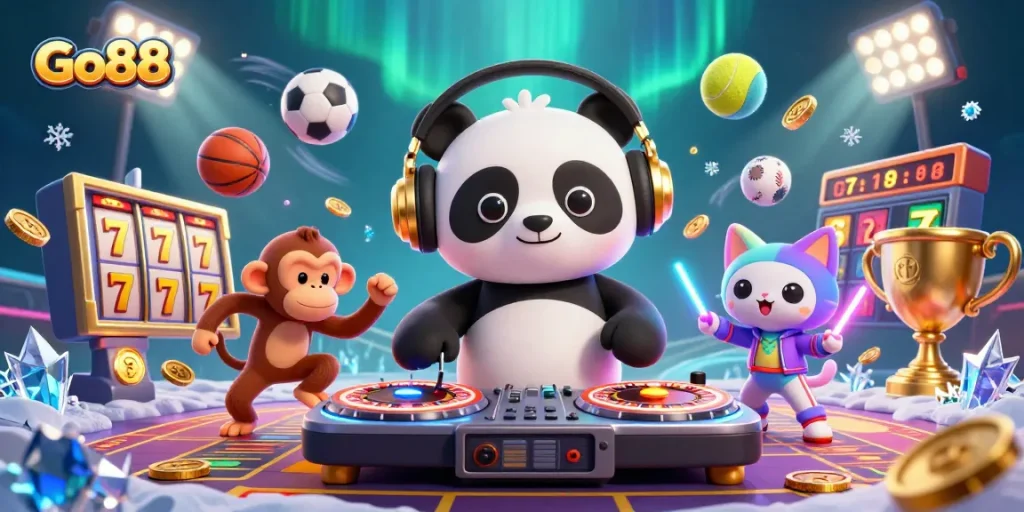 Experience Go88's vibrant casino atmosphere with engaging characters and lively gaming elements.