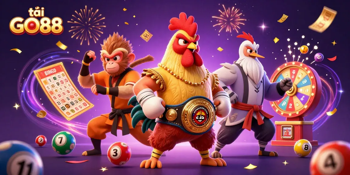 Play fun games and tải GO88 for exciting casino rewards in a vibrant illustration.
