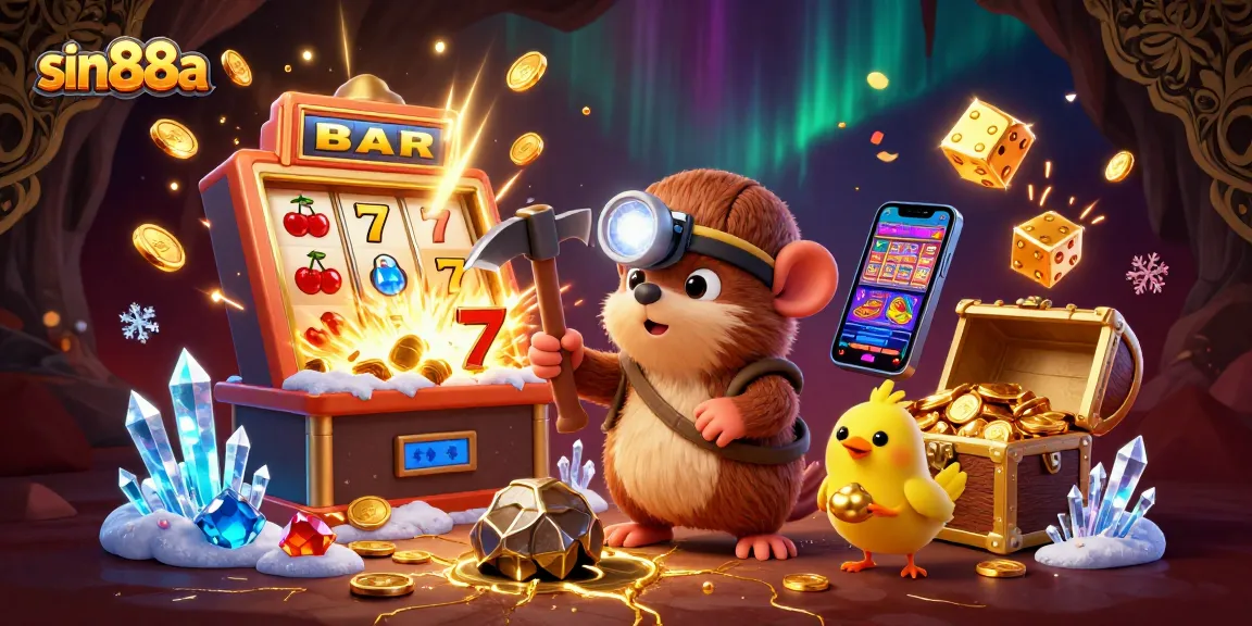 Experience thrilling jackpots at sin88a with a vibrant slot scene featuring a treasure hunter mole.
