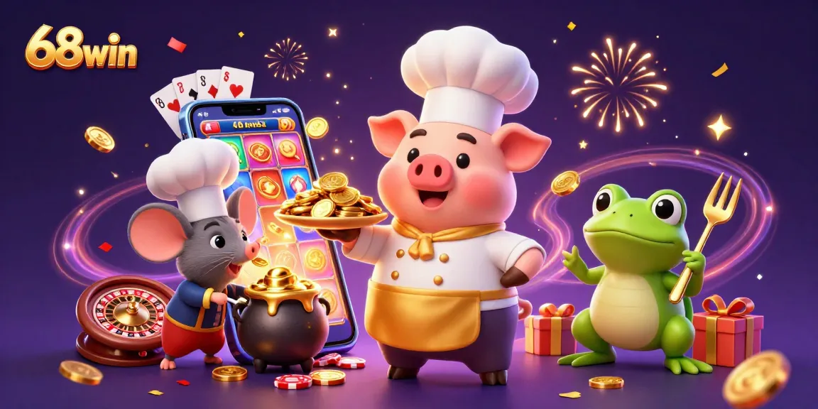 Experience thrilling moments at 68win with gold coins flying from a slot game alongside vibrant casino elements.