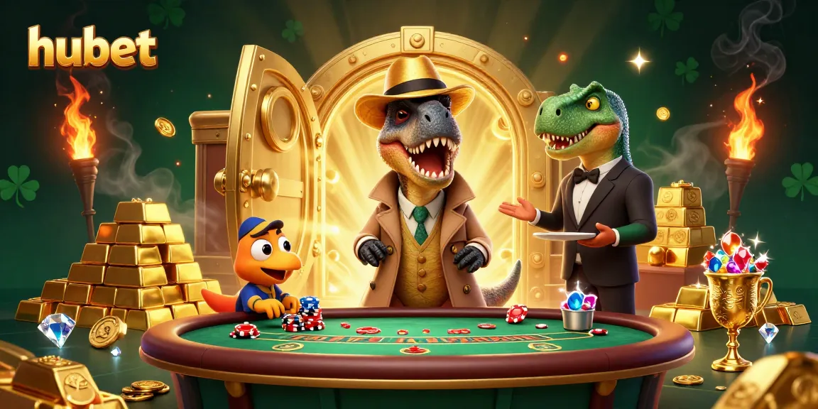 hubet players counting chips in a vibrant casino scene filled with treasures