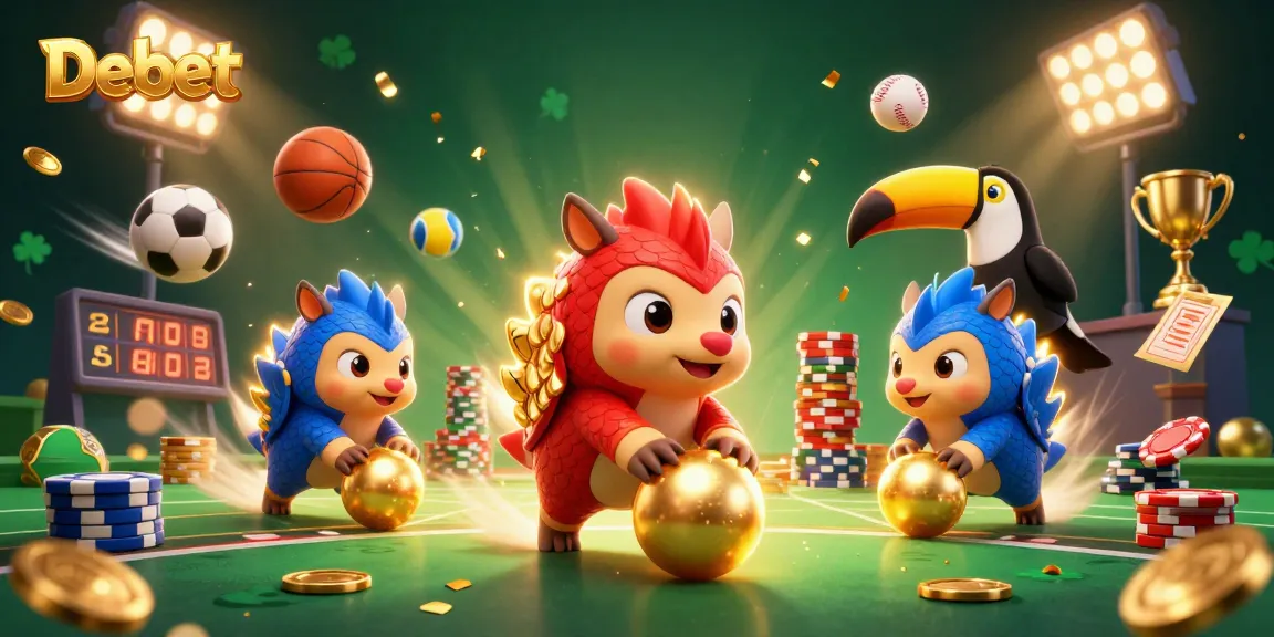 Debet casino pangolins compete in a dynamic showdown with flying sports elements, showcasing thrilling gambling action.