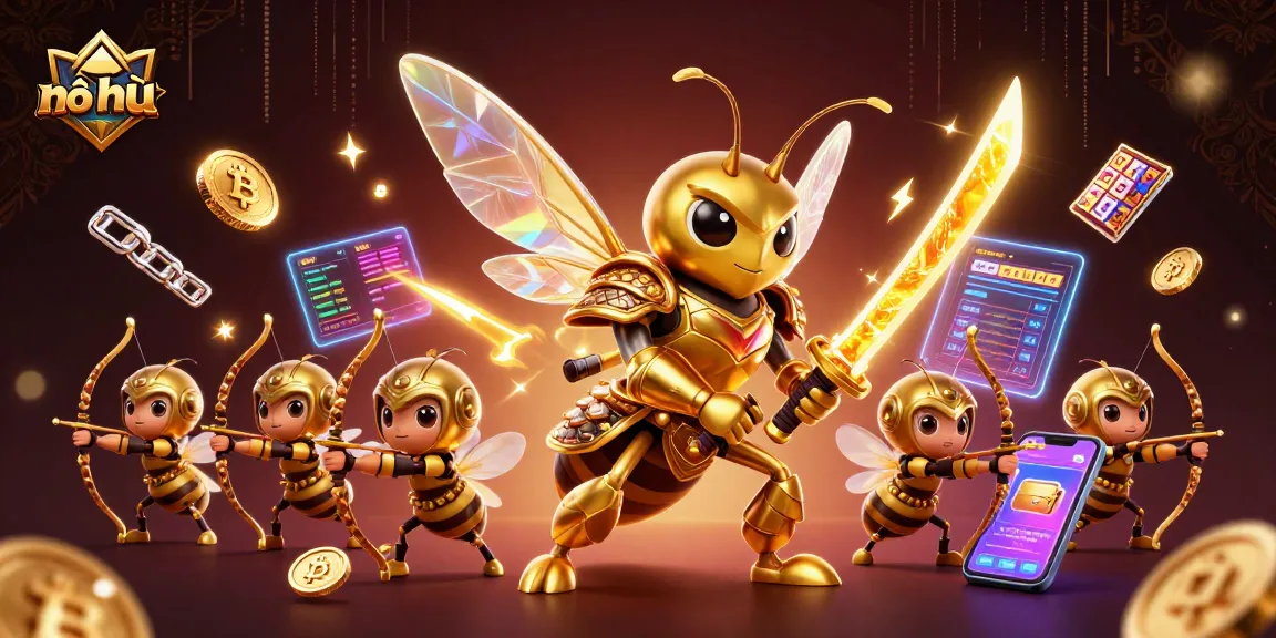 Spin the nổ hũ reels for jackpot excitement, featuring golden samurai hornet and bee archers.