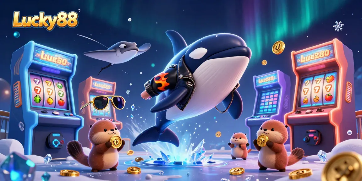 Experience thrilling gameplay and excitement with Lucky88, featuring an orca whale, a stingray, and otters in a lively casino scene.