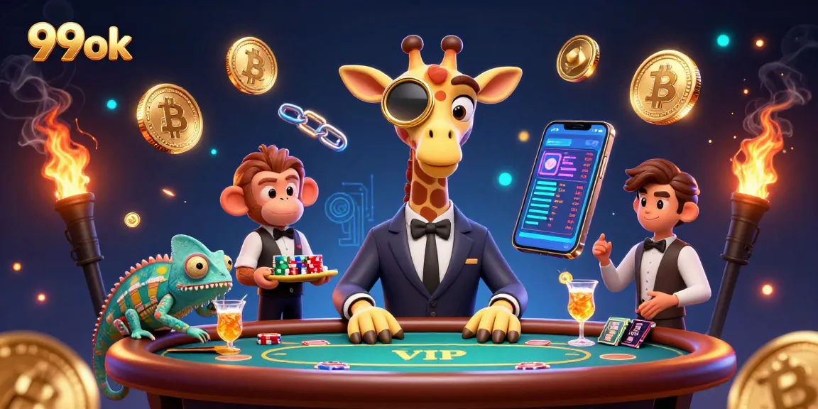 Experience thrilling gameplay at 99ok with a vibrant 3D scene of a high-roller giraffe and gaming action.