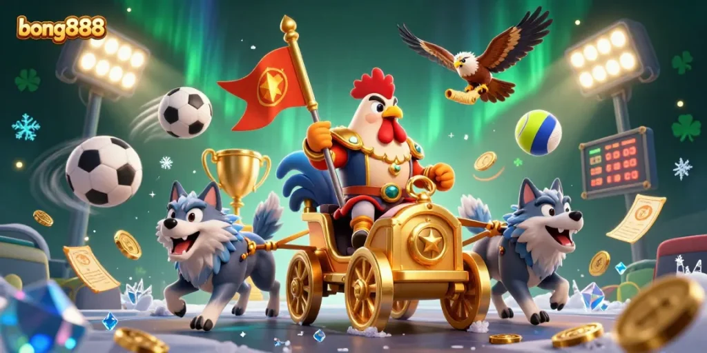 Join the thrilling world of bong888, where a rooster warlord rides to victory in a gaming adventure!