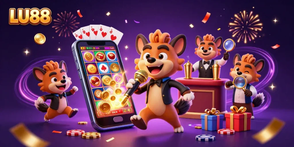 LU88 offers engaging casino fun with lively hyenas, slot games, and vibrant atmosphere.